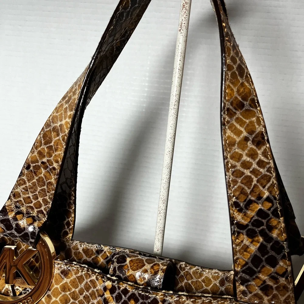 Michael Kors - Python Embossed Leather Shoulder Bag - Gray/Tan